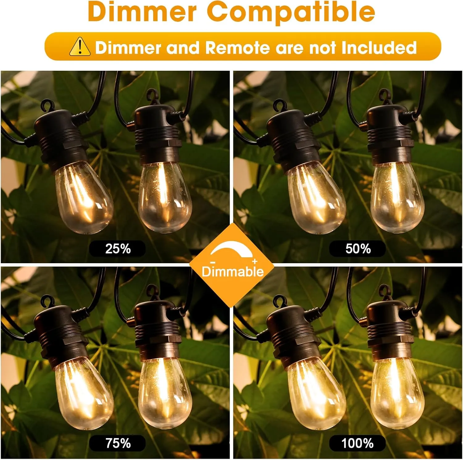 200FT(50FT*4) LED Outdoor String Lights Waterproof Patio Lights with 64 Shatterproof S14 Edison Bulbs(4 Spare), Dimmable Hanging Outdoor Light Connectable for Yard, Porch, 2700K Warm White
