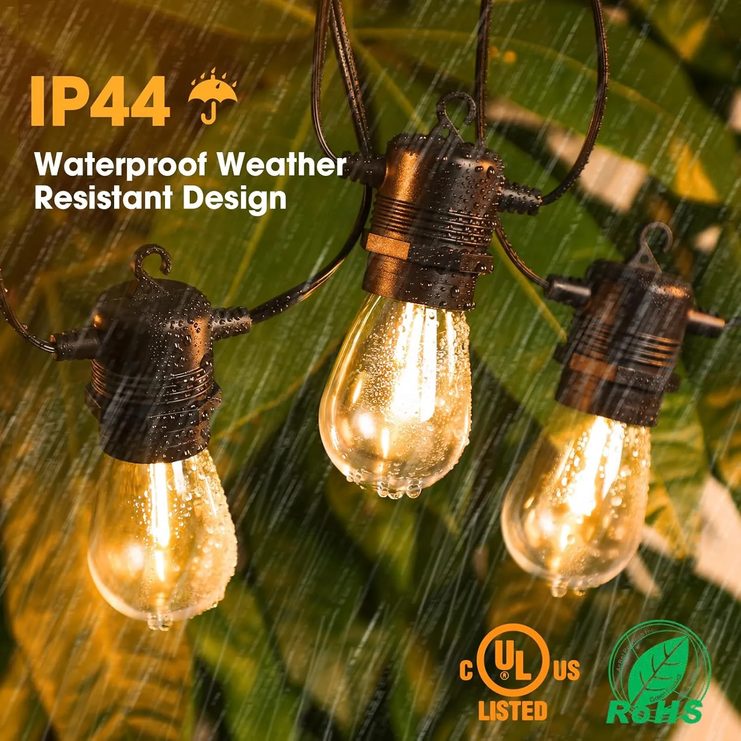 200FT(50FT*4) LED Outdoor String Lights Waterproof Patio Lights with 64 Shatterproof S14 Edison Bulbs(4 Spare), Dimmable Hanging Outdoor Light Connectable for Yard, Porch, 2700K Warm White