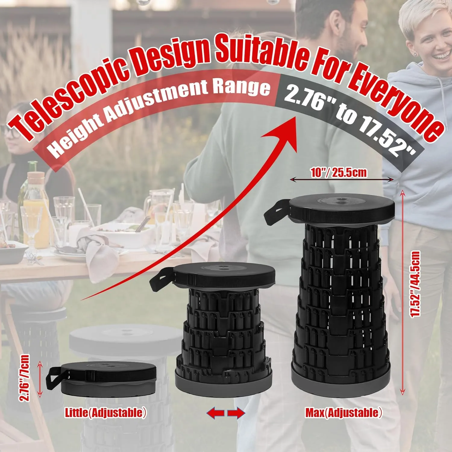 2025 2PCS Upgraded Collapsible Stool Thickened Set, Portable Stool Folding Stools, Foldable Chair for Camping Fishing Hiking BBQ and Outdoor Activities - Max 500lbs (Black)
