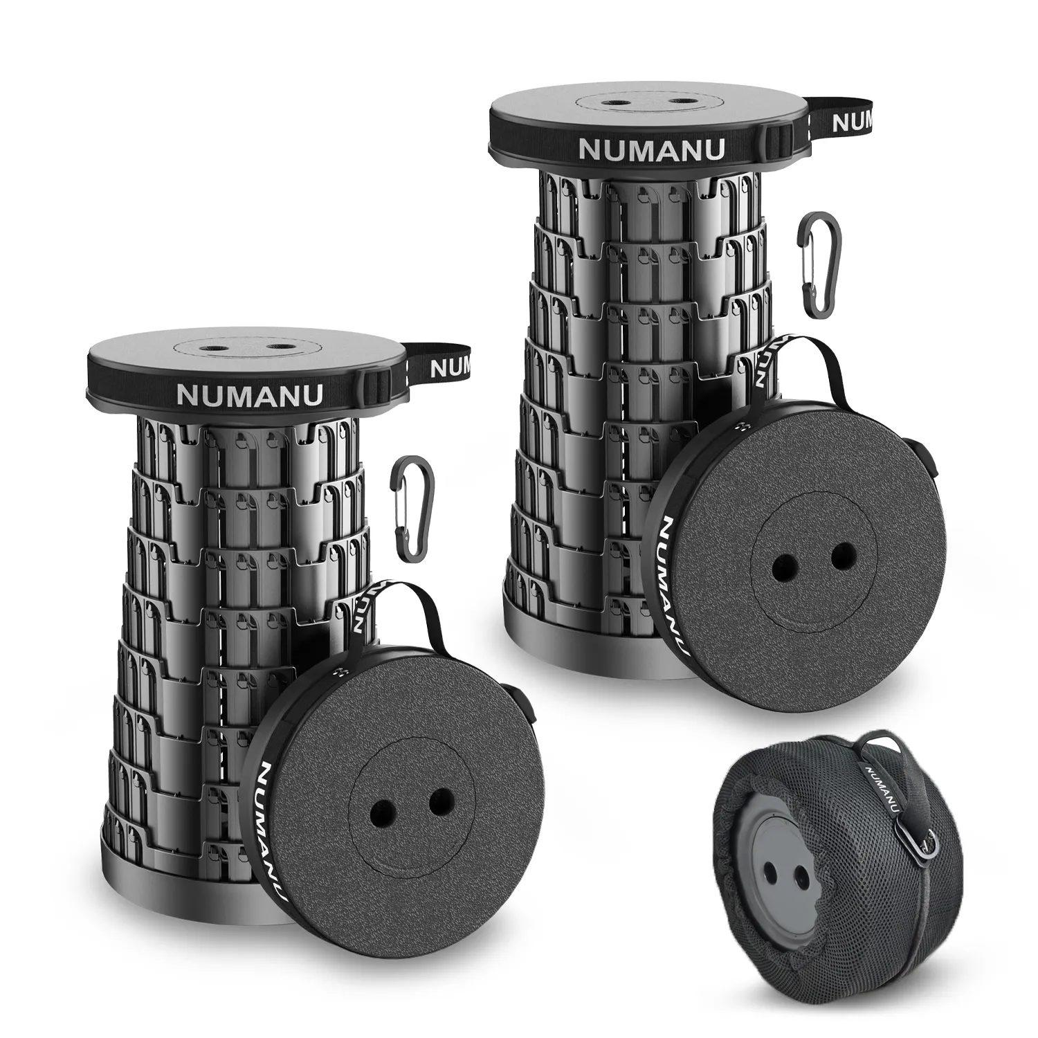 2025 Upgraded 2-Pack Collapsible Stool & Dual Carry Bag   Carabiner Clips