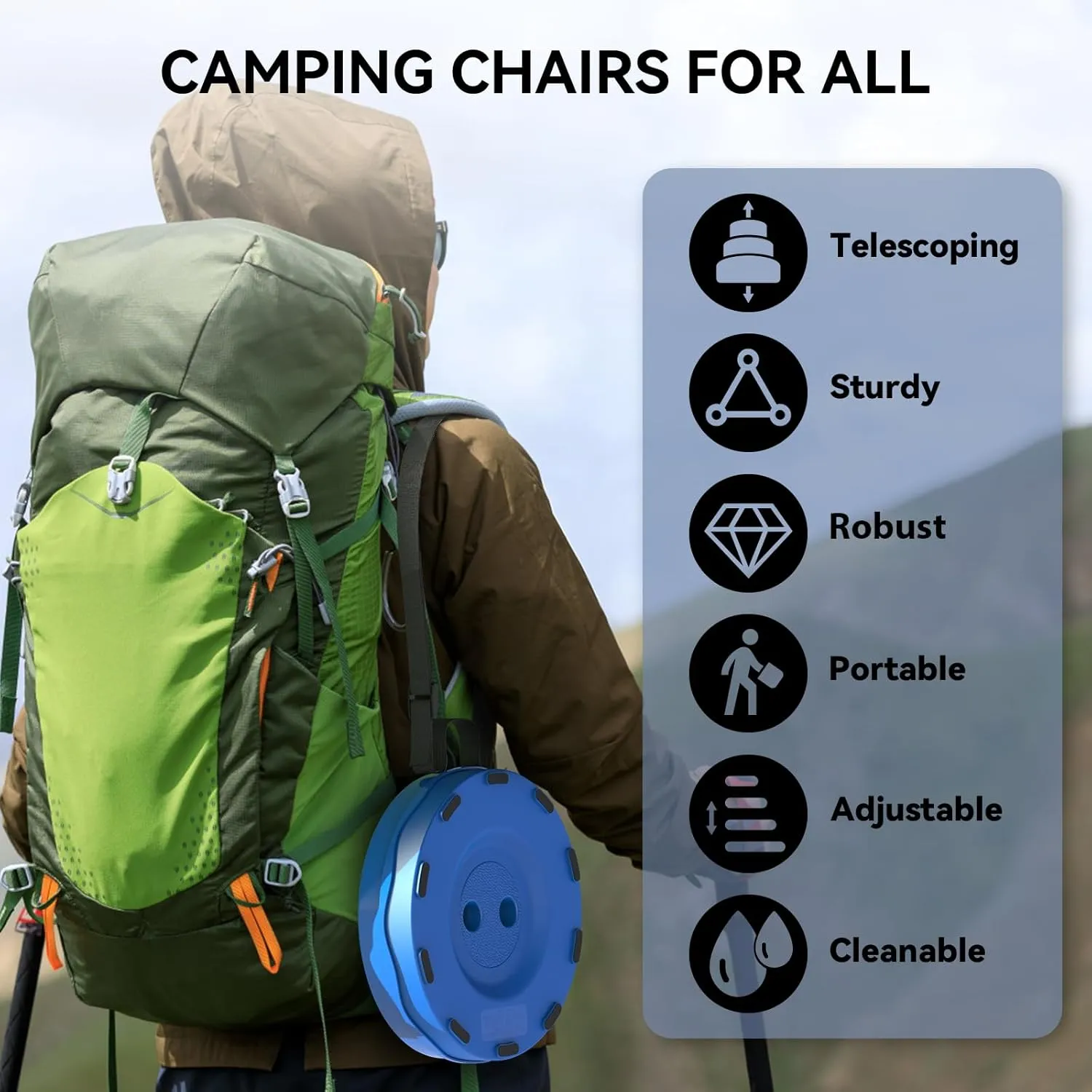 2025 Upgraded Collapsible Stool, Portable Folding Stool, Telescoping Camping Stool, Round Retractable Seat with Anti-Slip Bottom for Camping Gardening Fishing Hiking BBQ [Blue]