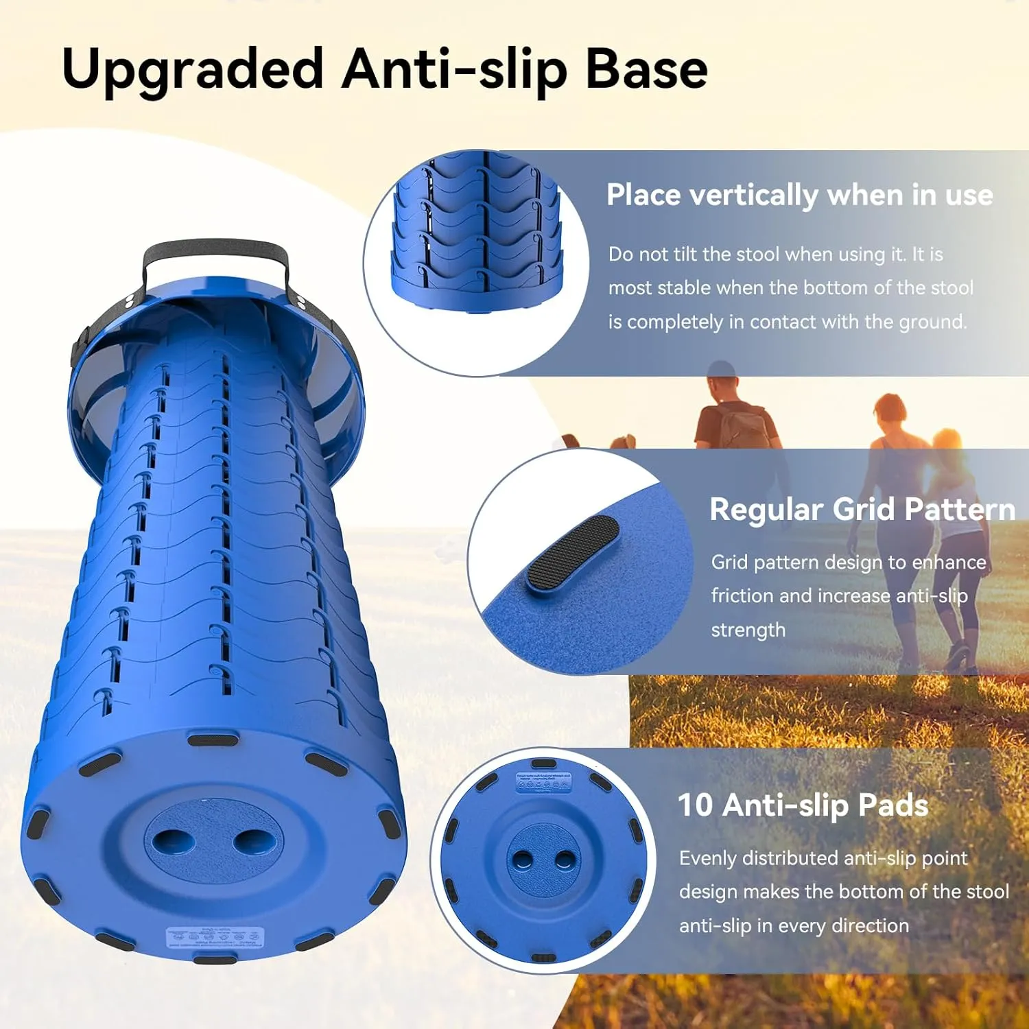 2025 Upgraded Collapsible Stool, Portable Folding Stool, Telescoping Camping Stool, Round Retractable Seat with Anti-Slip Bottom for Camping Gardening Fishing Hiking BBQ [Blue]