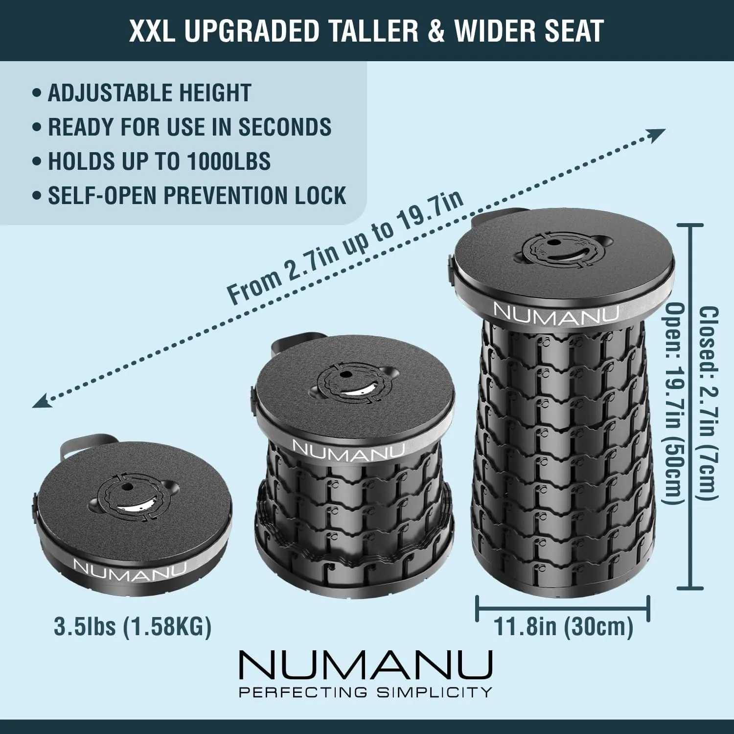2025 Upgraded XXL Collapsible Stool 19.7", 1000lbs Max Weight, Wider & Taller Pop Up Seat, Heavy Duty Portable Retractable Folding Chair or Travel Foot Rest, Gift for Camping & Outdoors