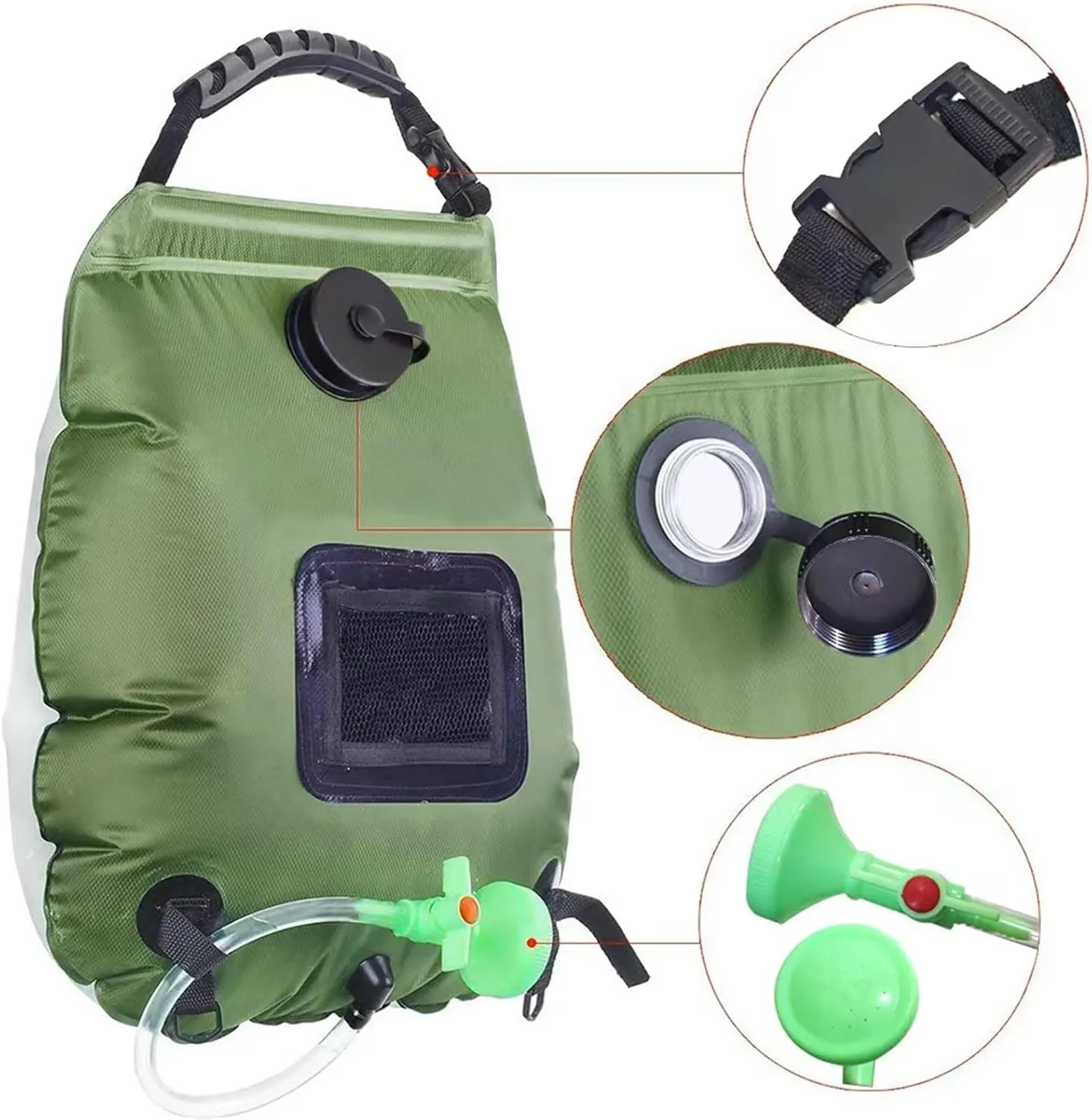 20L Solar Shower Bag - Portable Outdoor Camping Shower with Heat Absorbing Technology - Army Green 5 Gallon Wash Bag(Upgrade)