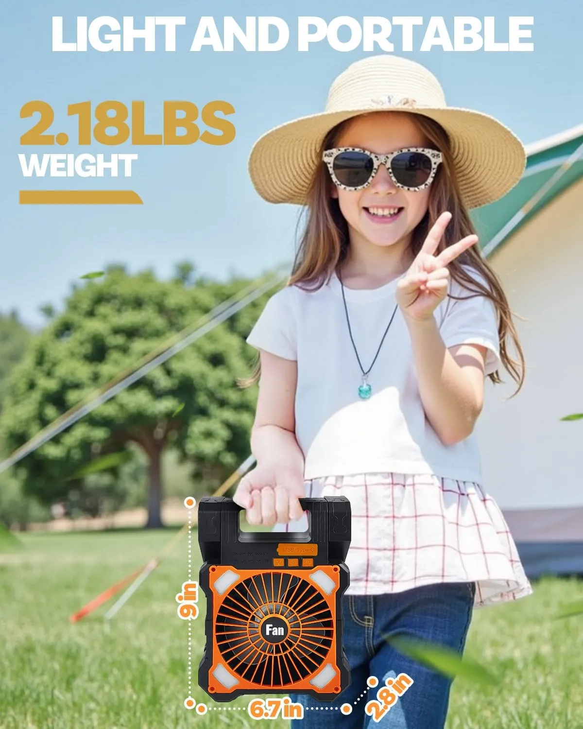 22000mAh Camping Solar Fan, Dual-Panel Rechargeable Solar Powered Fan with LED Light, 5 Adjustable Speeds Battery Powered Portable Fans, USB-C Fans for Travel Tent Home Camping Accessories