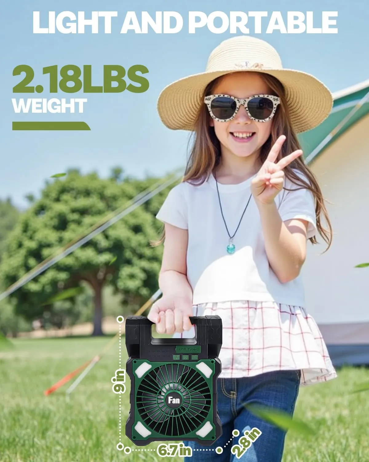22000mAh Camping Solar Fan, Dual-Panel Rechargeable Solar Powered Fan with LED Light, 5 Adjustable Speeds Battery Powered Portable Fans, USB-C Fans for Travel Tent Home Camping Accessories