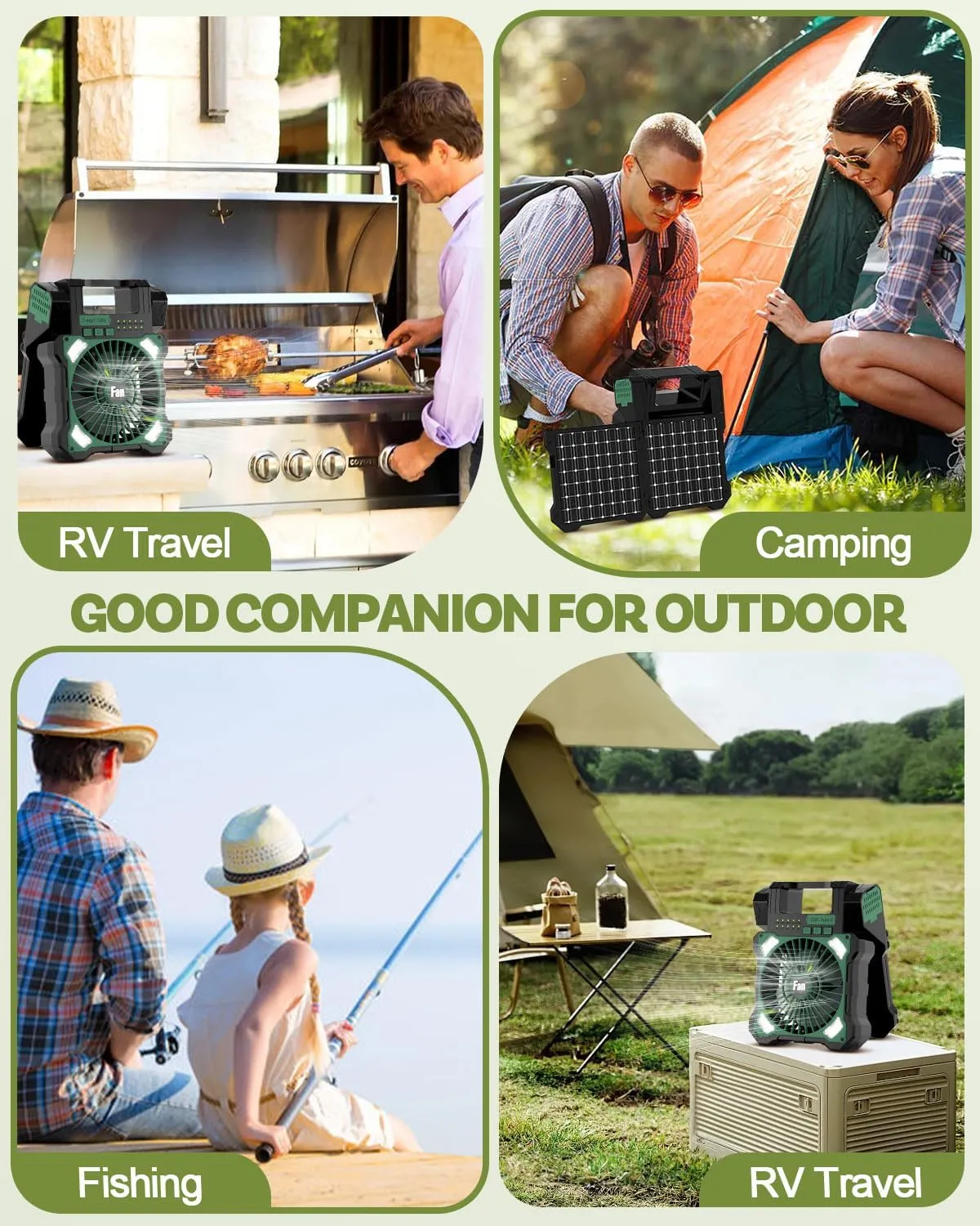 22000mAh Camping Solar Fan, Dual-Panel Rechargeable Solar Powered Fan with LED Light, 5 Adjustable Speeds Battery Powered Portable Fans, USB-C Fans for Travel Tent Home Camping Accessories