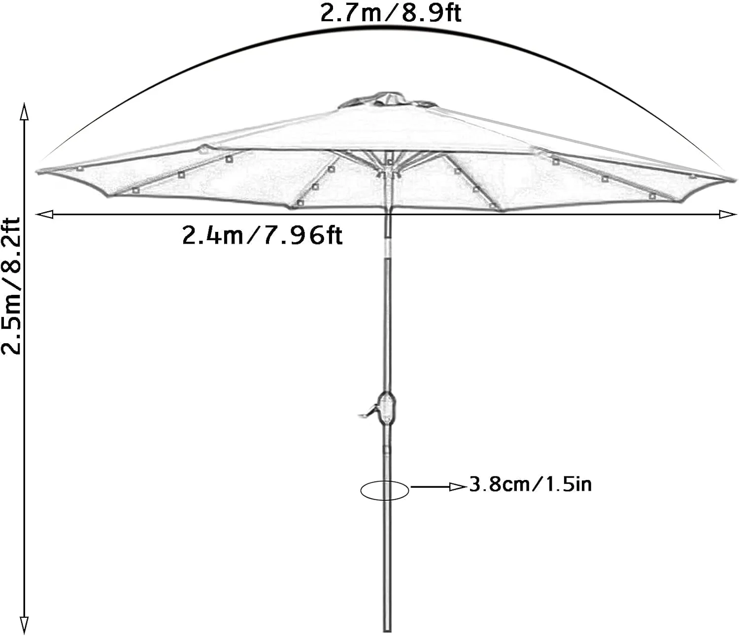 2.7M Aluminum Parasol Umbrella, Garden Parasol With LED Solar Light, Tiltable Parasol, For Balcony, Courtyard, Beach