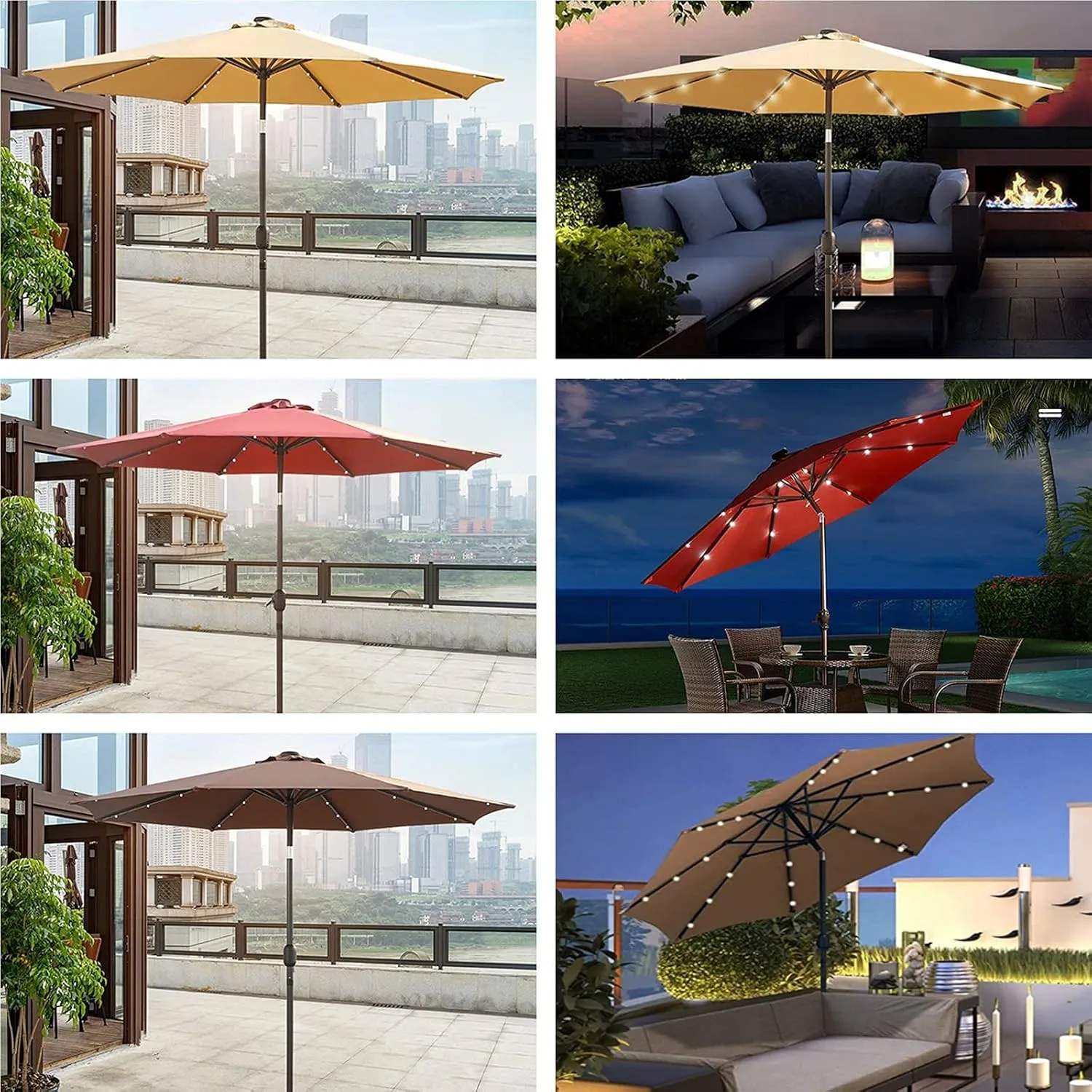 2.7M Aluminum Parasol Umbrella, Garden Parasol With LED Solar Light, Tiltable Parasol, For Balcony, Courtyard, Beach