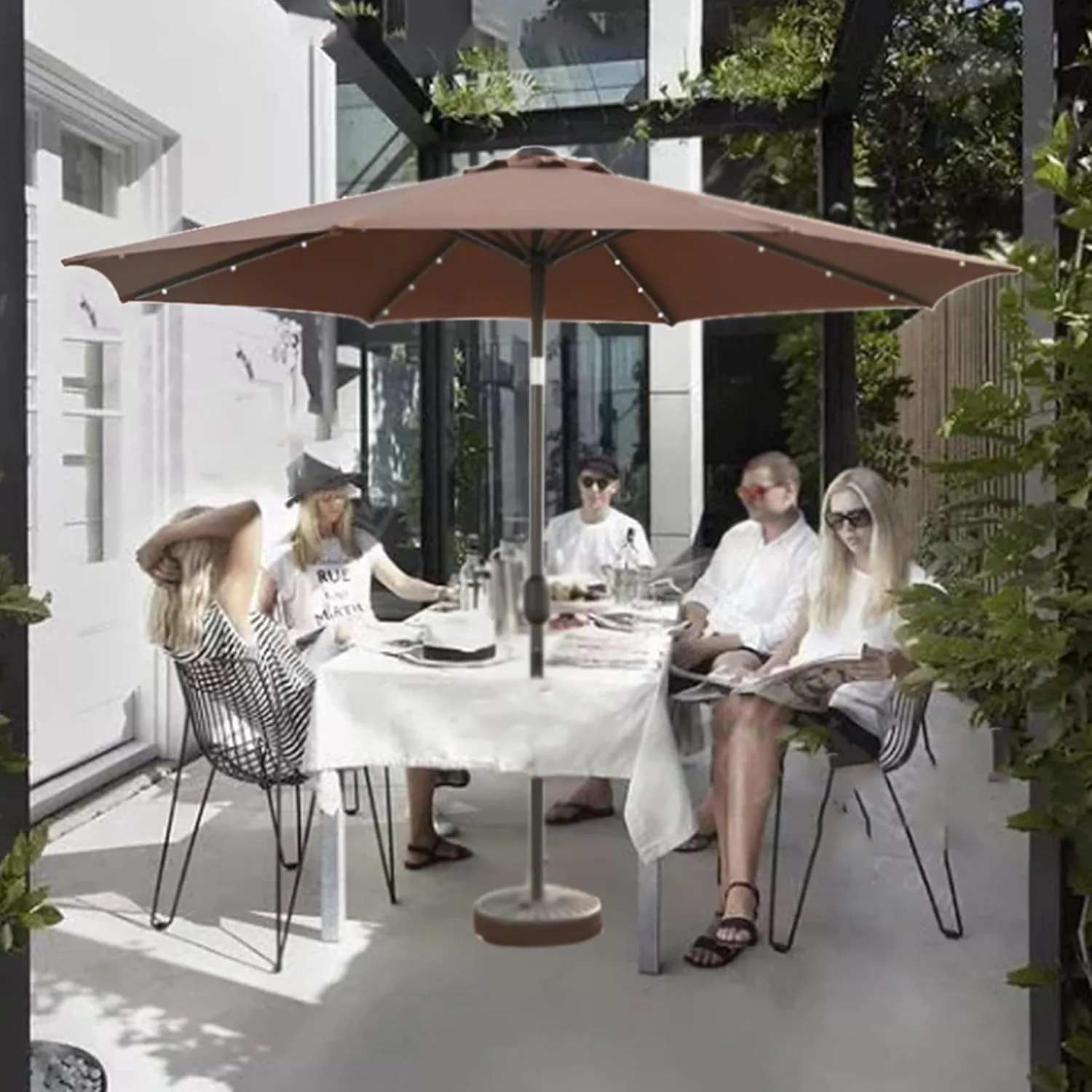 2.7M Aluminum Parasol Umbrella, Garden Parasol With LED Solar Light, Tiltable Parasol, For Balcony, Courtyard, Beach