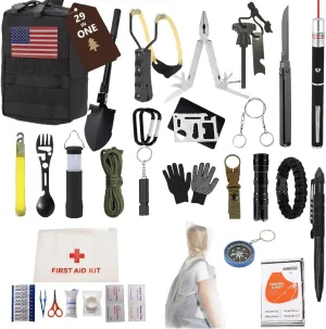 29-in-1 Outdoor Survival Gear Kit with Heavy-Duty Storage Bag, First Aid & Fire Starter – Emergency Tools for Camping Hiking, Gifts for Dad, Husband, Men Women（YSK02BK）