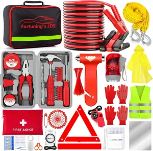 298PCS Roadside Emergency Car Kit- Car Emergency Kit with Jumper Cables, Roadside Emergency Kit for Vehicles, Emergency Car Kit, Car Safety Kits, Gloves,Tow Strap,Tool Kit,Reflective Warning Triangle