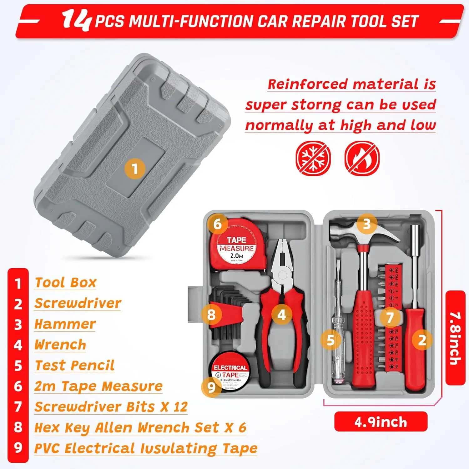 298PCS Roadside Emergency Car Kit- Car Emergency Kit with Jumper Cables, Roadside Emergency Kit for Vehicles, Emergency Car Kit, Car Safety Kits, Gloves,Tow Strap,Tool Kit,Reflective Warning Triangle