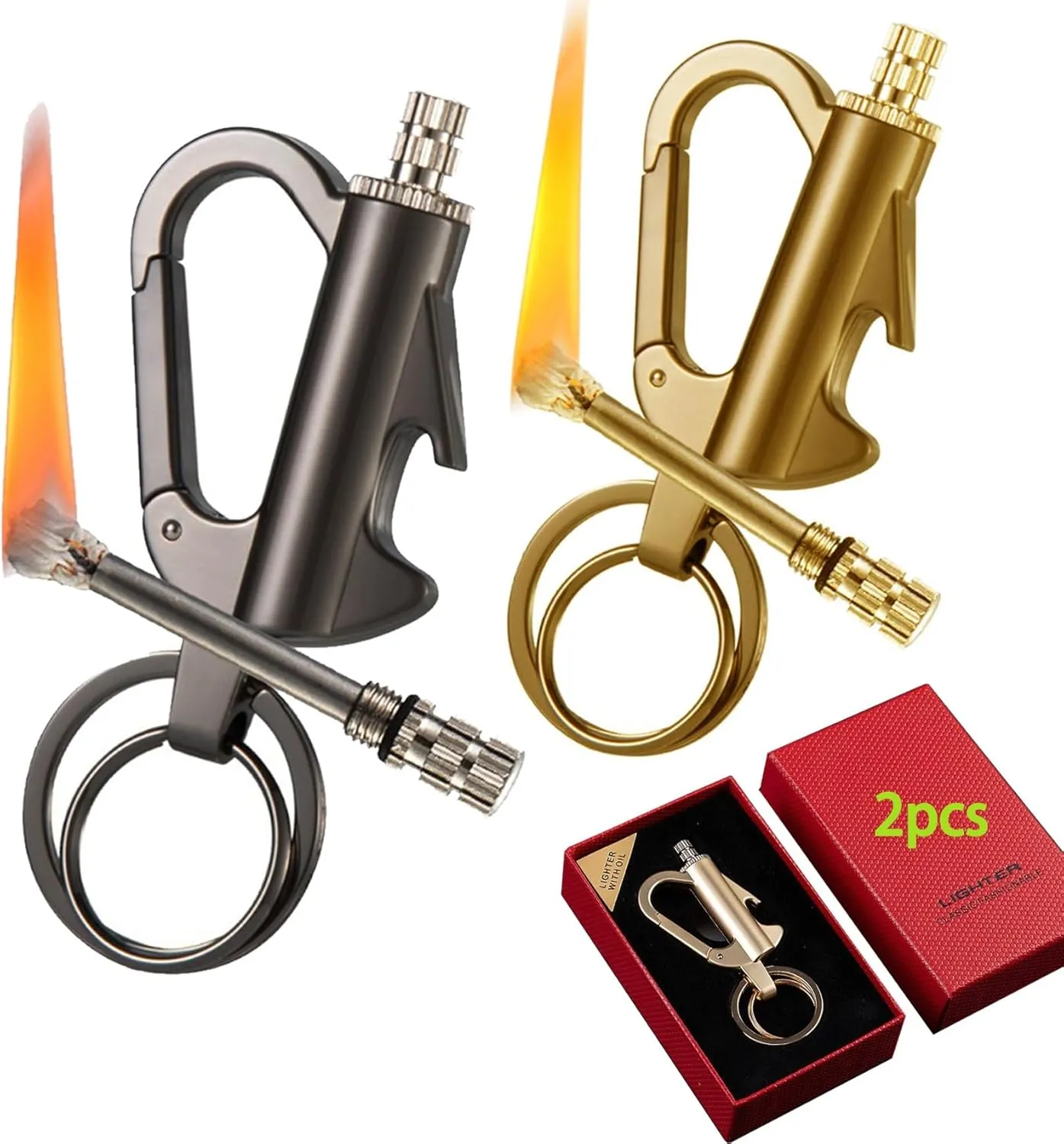 2pack Permanent Match, Metal Forever Match Keychain Lighter, Flint Matchstick Fire Starter for Outdoor Camping Emergency Survival(Black Gold)