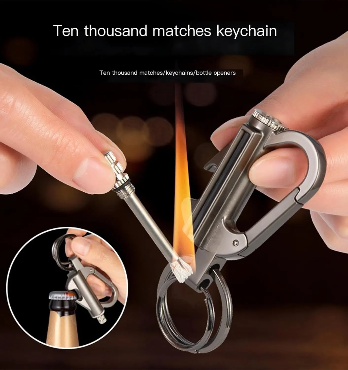 2pack Permanent Match, Metal Forever Match Keychain Lighter, Flint Matchstick Fire Starter for Outdoor Camping Emergency Survival(Black Gold)
