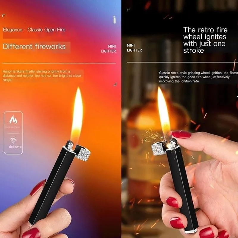 2pcs Butane Soft Flame Lighter,Refillable,Wheel Flint Ignition Portable Mini Lighter Adjustable Flame,Gifts for Women Lady Wife(Black Gold)