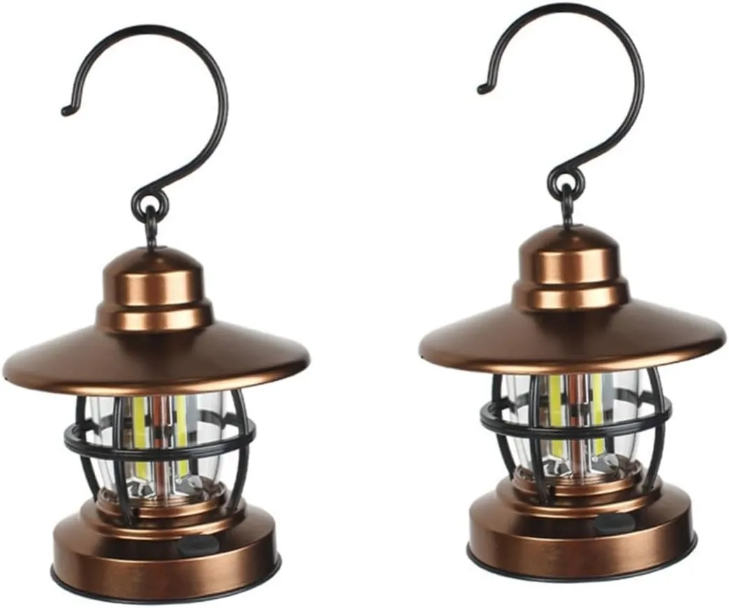 2pcs Hanging Lantern Light Battery Powered Outdoor Lamp for Camping Tent Garden High Brightness Retro Design Weather Resistant Easy Carrying Handle for Outdoor Safety Flexibility