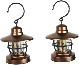 2pcs Hanging Lantern Light Battery Powered Outdoor Lamp for Camping Tent Garden High Brightness Retro Design Weather Resistant Easy Carrying Handle for Outdoor Safety Flexibility