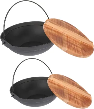 2pcs Japanese Style Cast Iron Cooking Pot Non-stick Pots Lid for Stewing Chicken and Cooking Porridge for Home and Camping Use