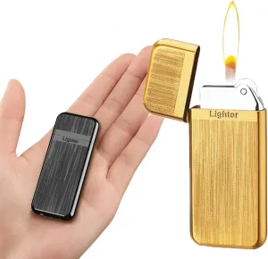 2pcs Mini Lighter! Portable Metal Tiny 8mm Soft Flame refillable Flint Gas Lighters， Pocket Lighter Gift for Collection/Cigarette/Cigar/Candle (Color : Black Gold)
