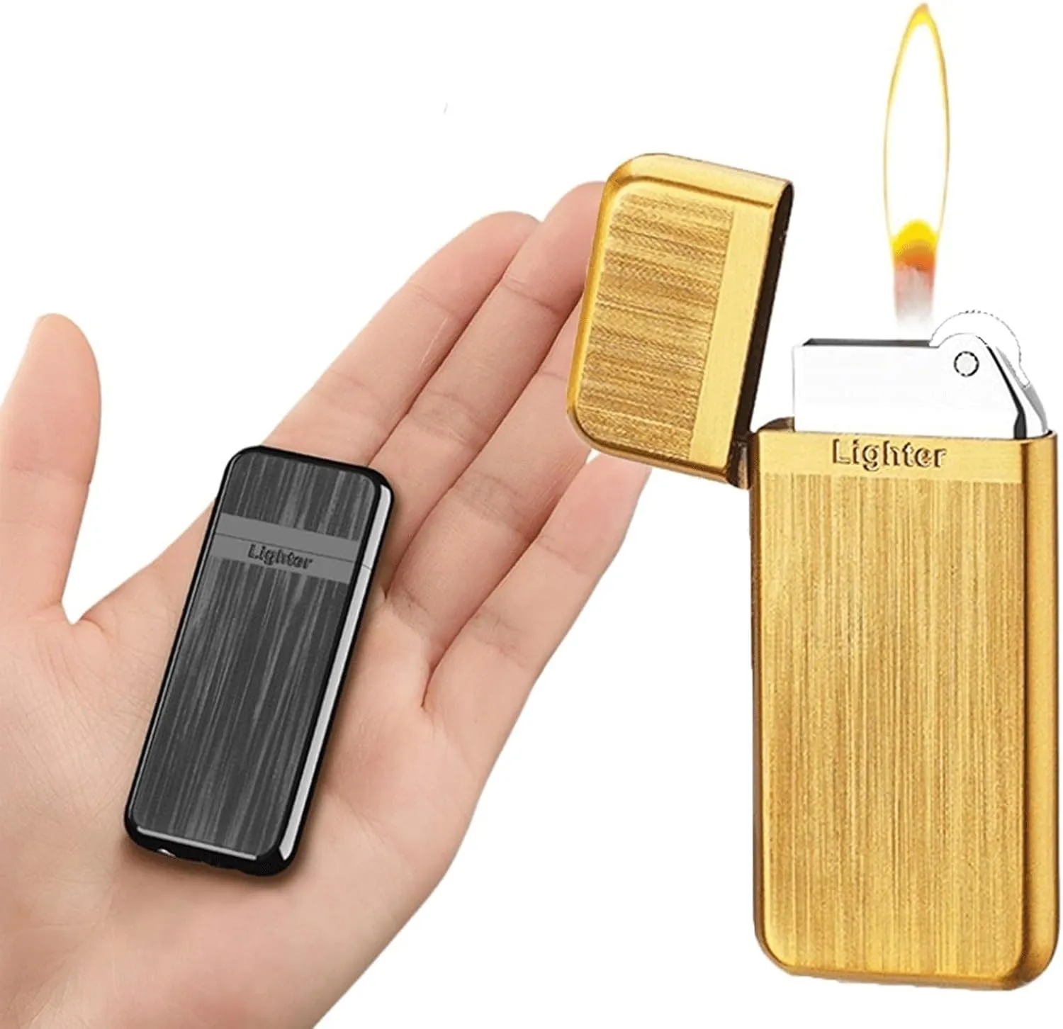 2pcs Mini Lighter! Portable Metal Tiny 8mm Soft Flame refillable Flint Gas Lighters， Pocket Lighter Gift for Collection/Cigarette/Cigar/Candle (Color : Black Gold)