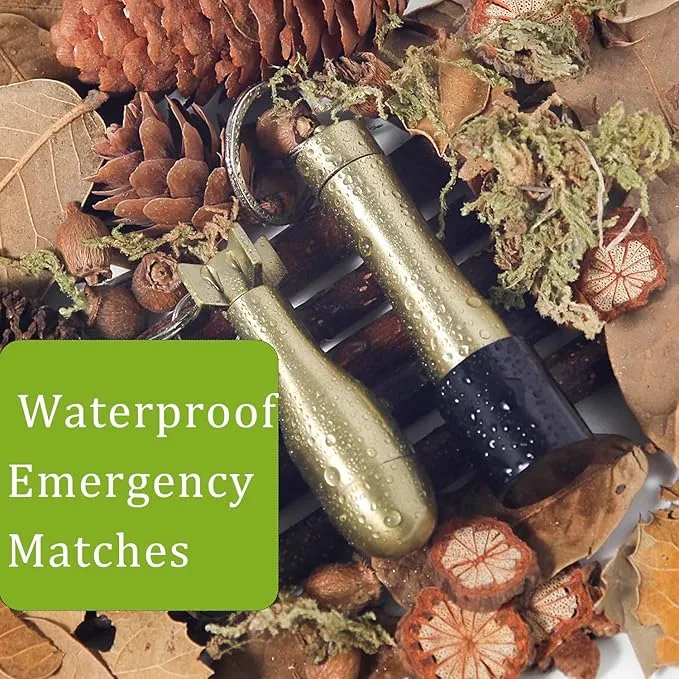 2Pcs Permanent Match Flint Match Keychain Flint Fire Starter Waterproof Emergency Survival Camping Keychain Lighter for Outdoor (No Oil Included)