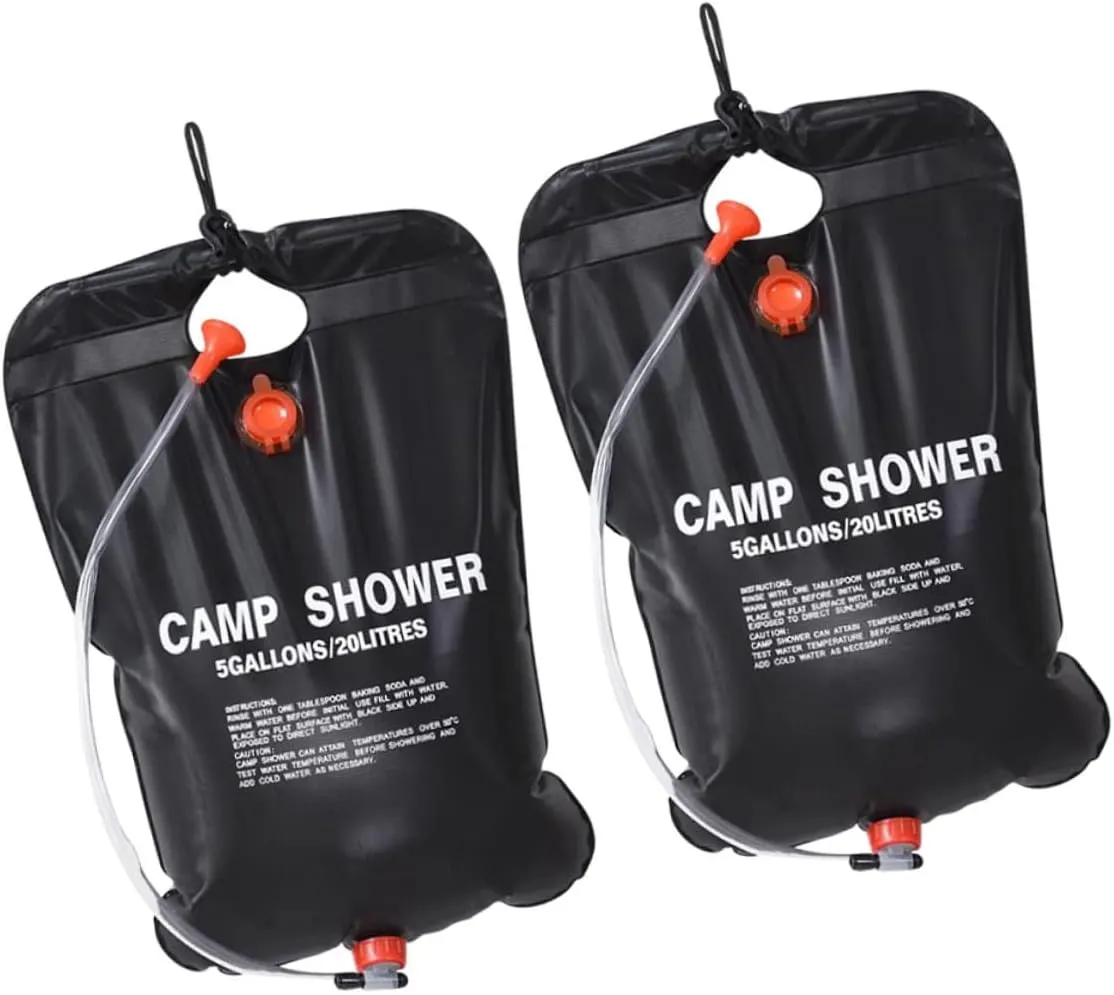 2Pcs Portable Solar Shower Bag Outdoor Camping Shower Kit Lightweight for Easy Storage for Camping Beach Hiking and Travel