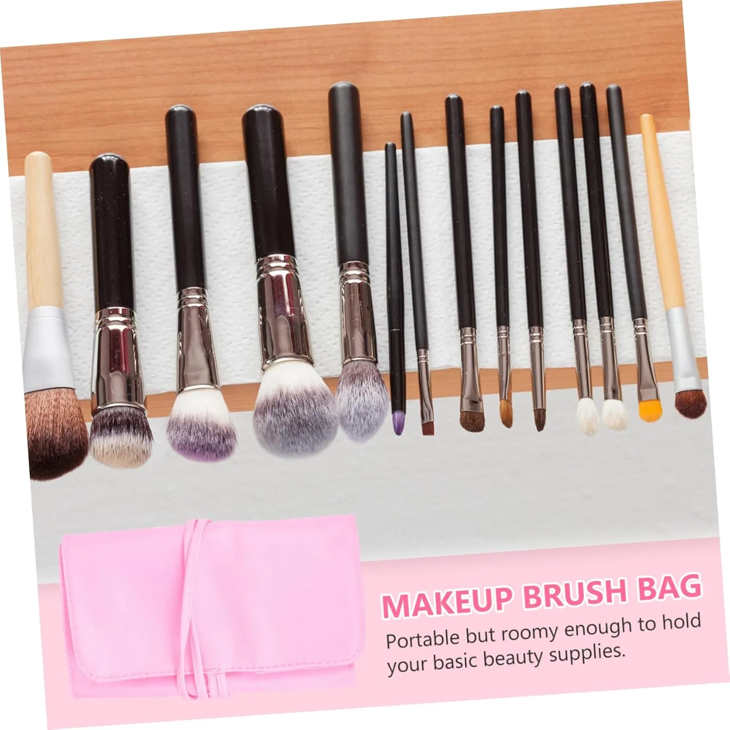 2pcs Rolling Makeup Storage Case Brush Holder Compact Travel Cosmetic Bag Belt Strap for Women