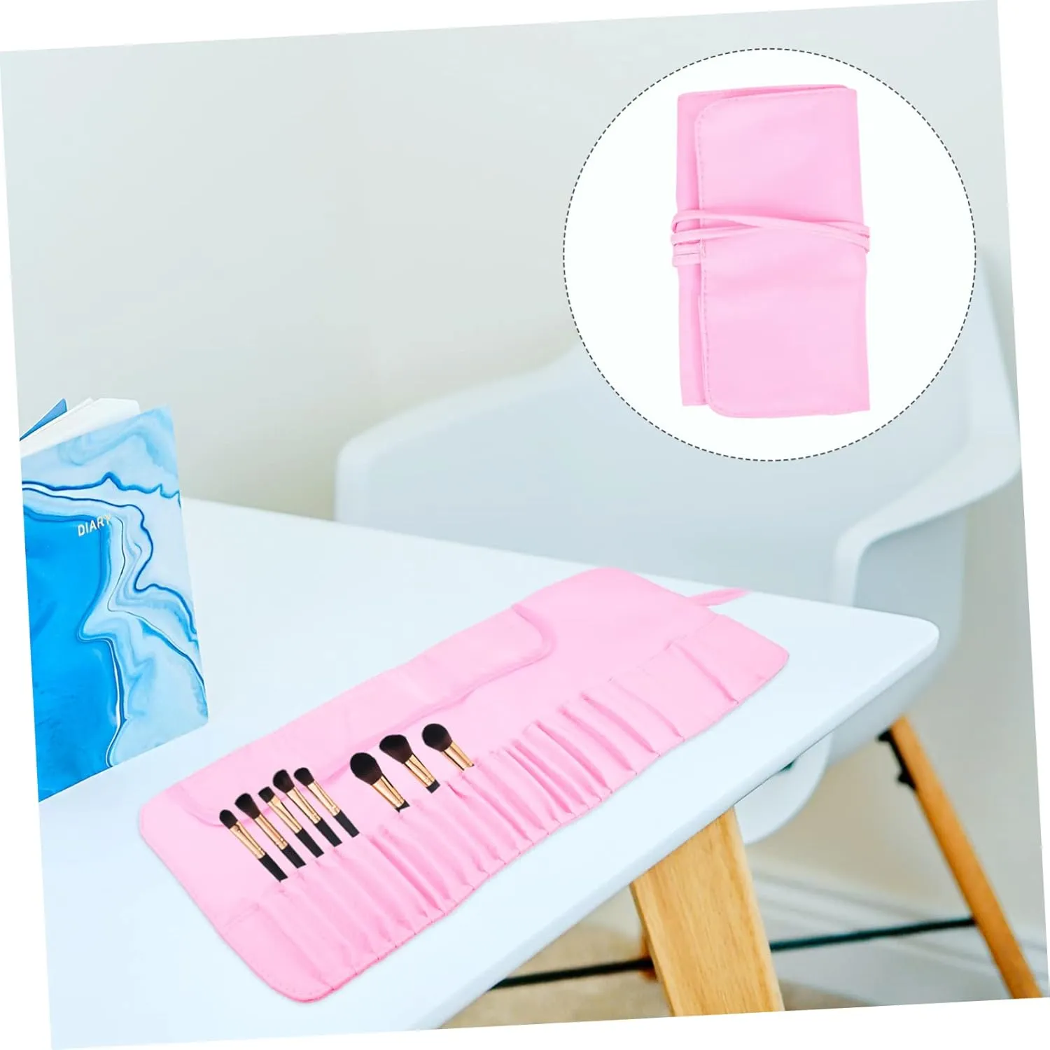 2pcs Rolling Makeup Storage Case Brush Holder Compact Travel Cosmetic Bag Belt Strap for Women