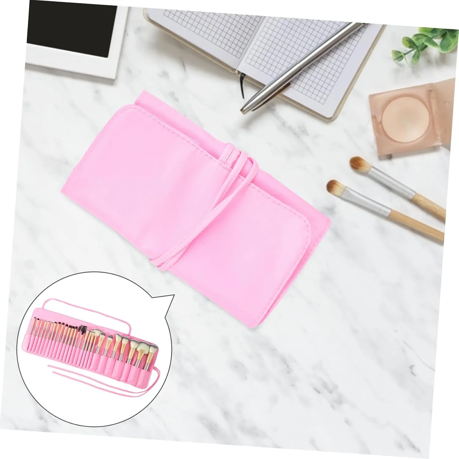 2pcs Rolling Makeup Storage Case Brush Holder Compact Travel Cosmetic Bag Belt Strap for Women