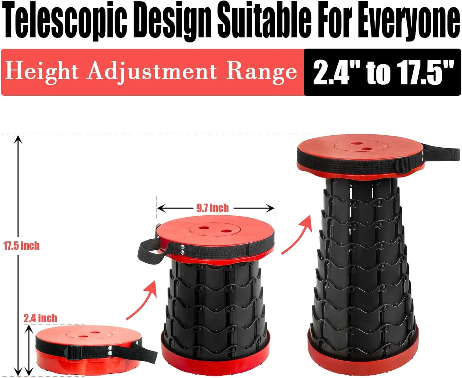 2PCS Upgraded Collapsible Stool Thickened Set, Portable Stool Folding Stools, Foldable Chair for Camping Fishing Hiking BBQ and Outdoor Activities - Max 400lbs（Red）