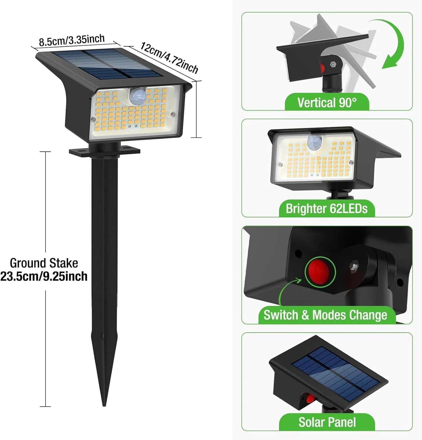 [3 Pack & 62LED]Solar Spot Lights Outdoor Motion Sensor, 3 Modes Motion Sensor Outdoor Lights 2-in-1 Solar Landscape Spotlights LED Solar lights for Outside Yard Garden Wall Pathway Walkway,Warm White