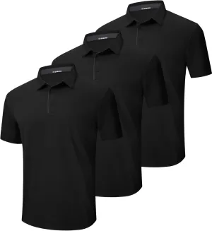 3 Pack Mens Polo Shirt Quick-Dry Short Sleeve Athletic Top Moisture Wicking Performance Dry Fit Golf Tennis T-Shirt