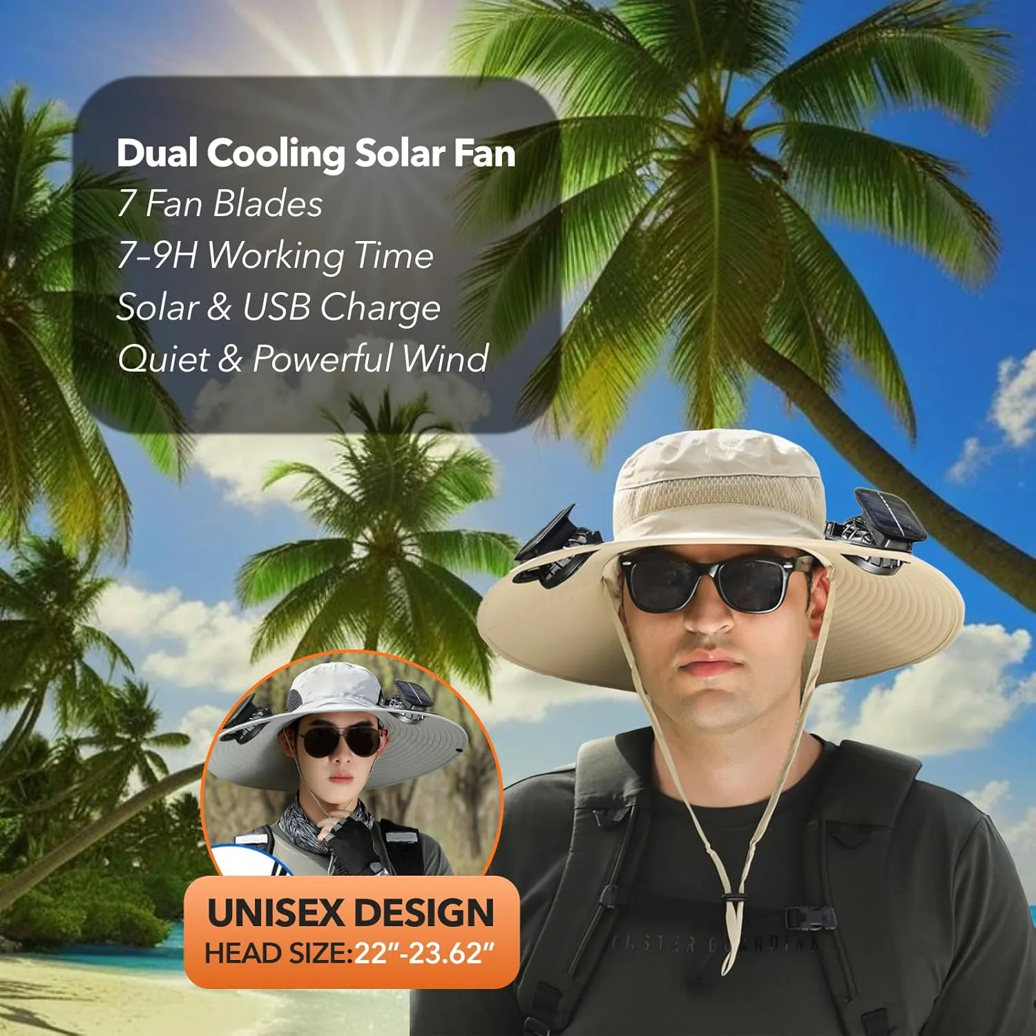 [3 Sleeves Included] Solar Fan Hat Wide Brim Solar Fan HatSolar   USB Dual Power SupplyPerfect for Outdoor Fishing, Camping