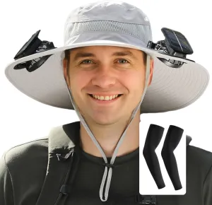 [3 Sleeves Included] Solar Fan Hat Wide Brim Solar Fan HatSolar   USB Dual Power SupplyPerfect for Outdoor Fishing, Camping