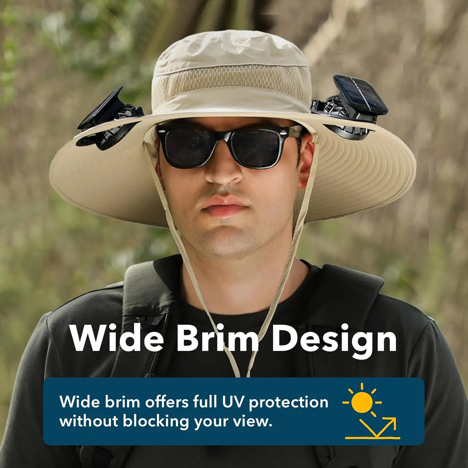 [3 Sleeves Included] Solar Fan Hat Wide Brim Solar Fan HatSolar   USB Dual Power SupplyPerfect for Outdoor Fishing, Camping