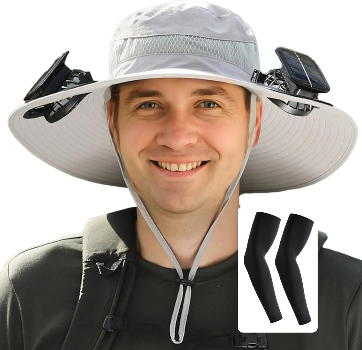 [3 Sleeves Included] Solar Fan Hat Wide Brim Solar Fan HatSolar   USB Dual Power SupplyPerfect for Outdoor Fishing, Camping