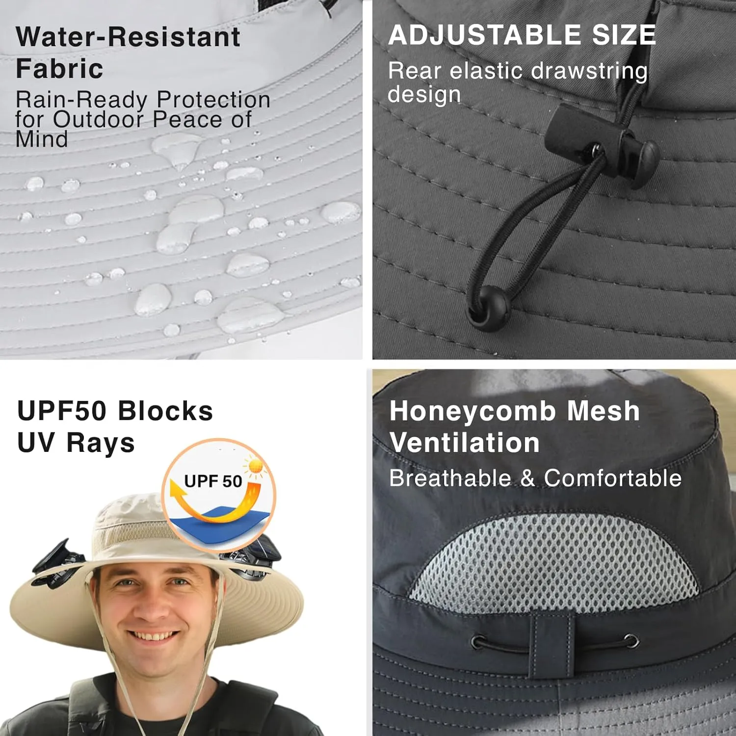 [3 Sleeves Included] Solar Fan Hat Wide Brim Solar Fan HatSolar   USB Dual Power SupplyPerfect for Outdoor Fishing, Camping