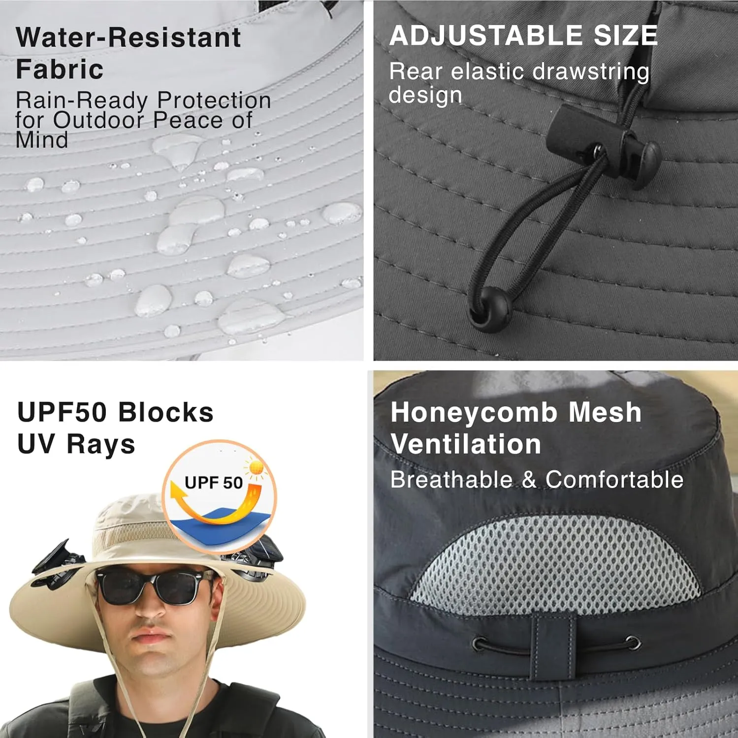 [3 Sleeves Included] Solar Fan Hat Wide Brim Solar Fan HatSolar   USB Dual Power SupplyPerfect for Outdoor Fishing, Camping