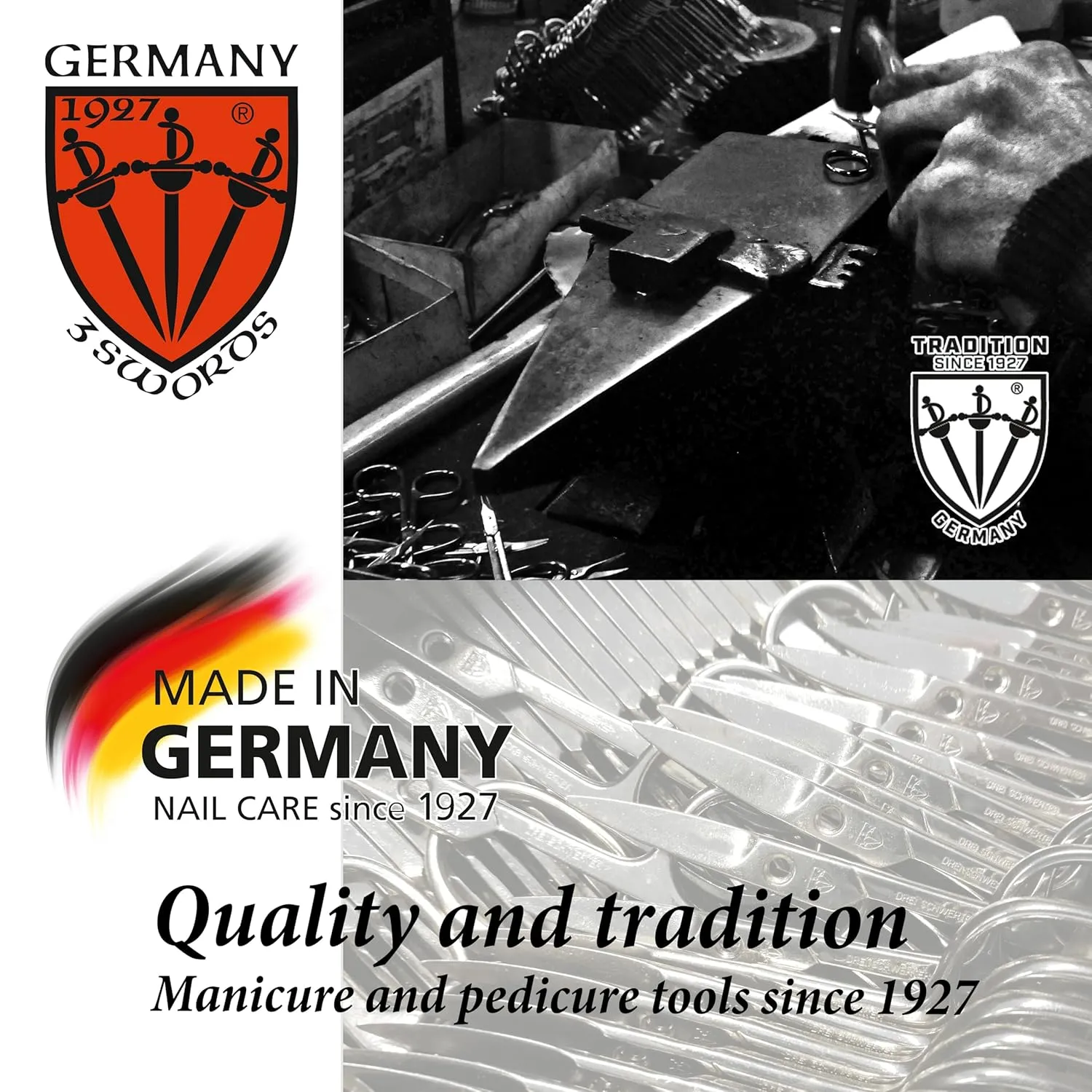 3 Swords Germany – brand quality 8 piece manicure pedicure grooming kit set for professional nail care with synthetic leather case ostrich cognac - Made in Germany