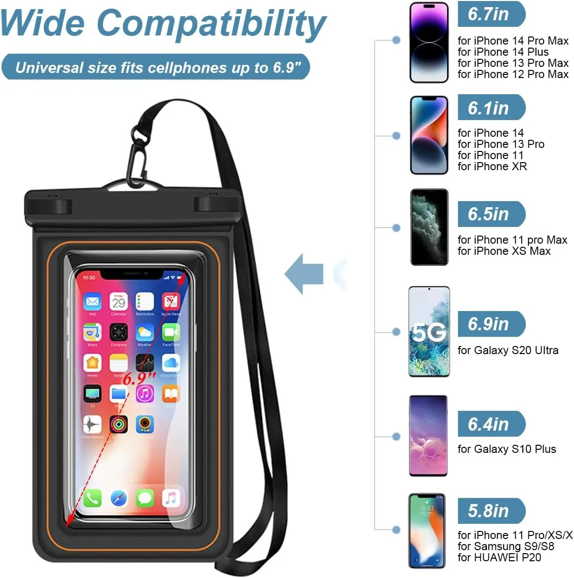3 x Waterproof Floating Phone Pouch, Universal IPX8 Waterproof Case for iPhone Samsung Galaxy Series, 6.9" Dry Bag with Lanyard for Beach Pool Water Play Swimming