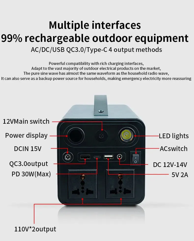 300W Portable Solar Power Station — 68000mAh LiFePO4 Battery for Camping & Backup