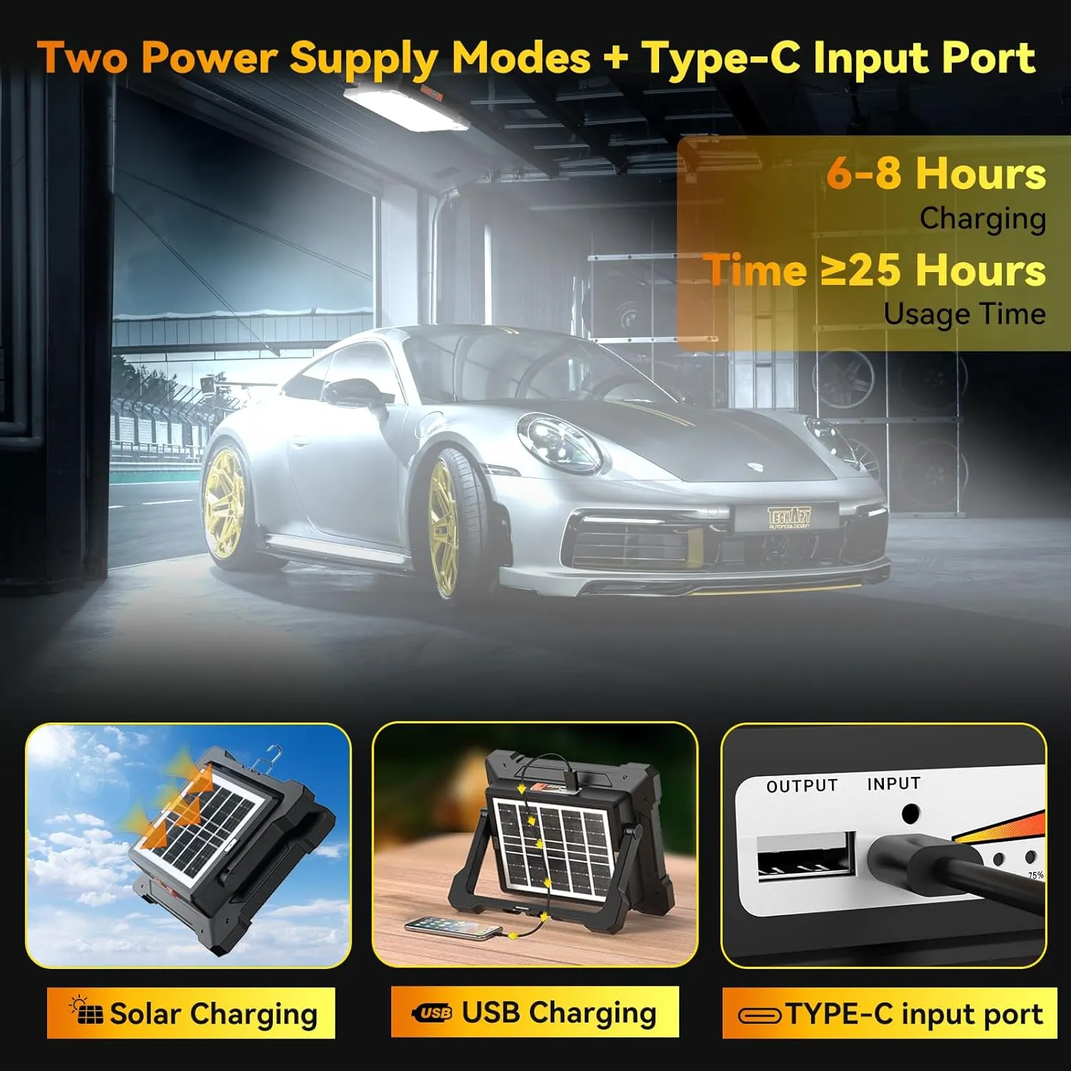 300W Rechargeable Work Light,26000 MAhMagnetic Work Light, 26000LM Portable 326 Led Solar Floodlights with Stand 5 Lights Modes IP66 Waterproof,for Outdoor Camping Car Repairing
