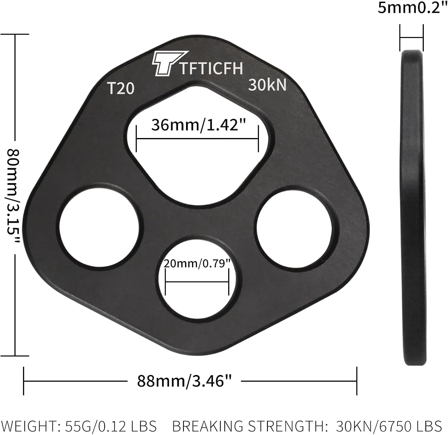 30kN/40kN Rigging Plate Aluminum Anchor Multiplier Plate, 4 Holes Force Divider Plate Bear, Climbing Descender Gear for Hammock Firefighting Arborist Rock Climbing Rescue Cave Yoga