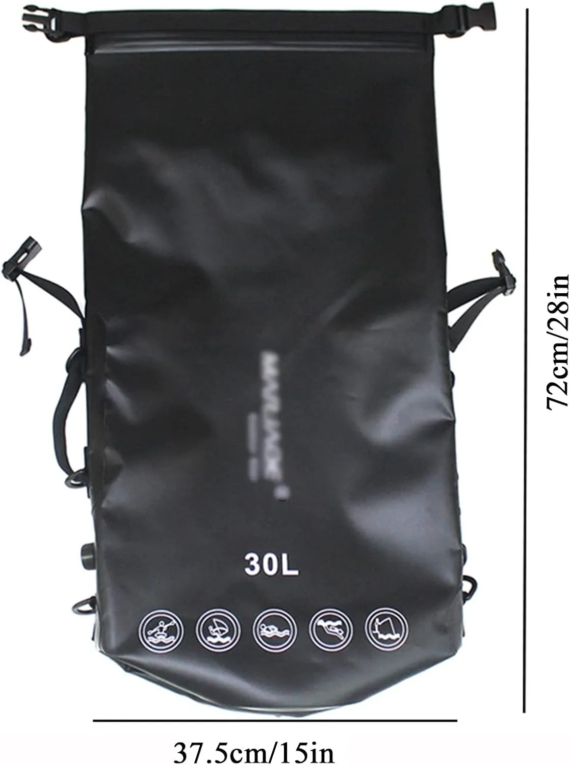 30L PVC Waterproof Dry Bag with 2 Detachable Shoulder Strap, Roll Top Dry Compression Sack, for Kayaking, Swimming, Rafting (Color : Black)