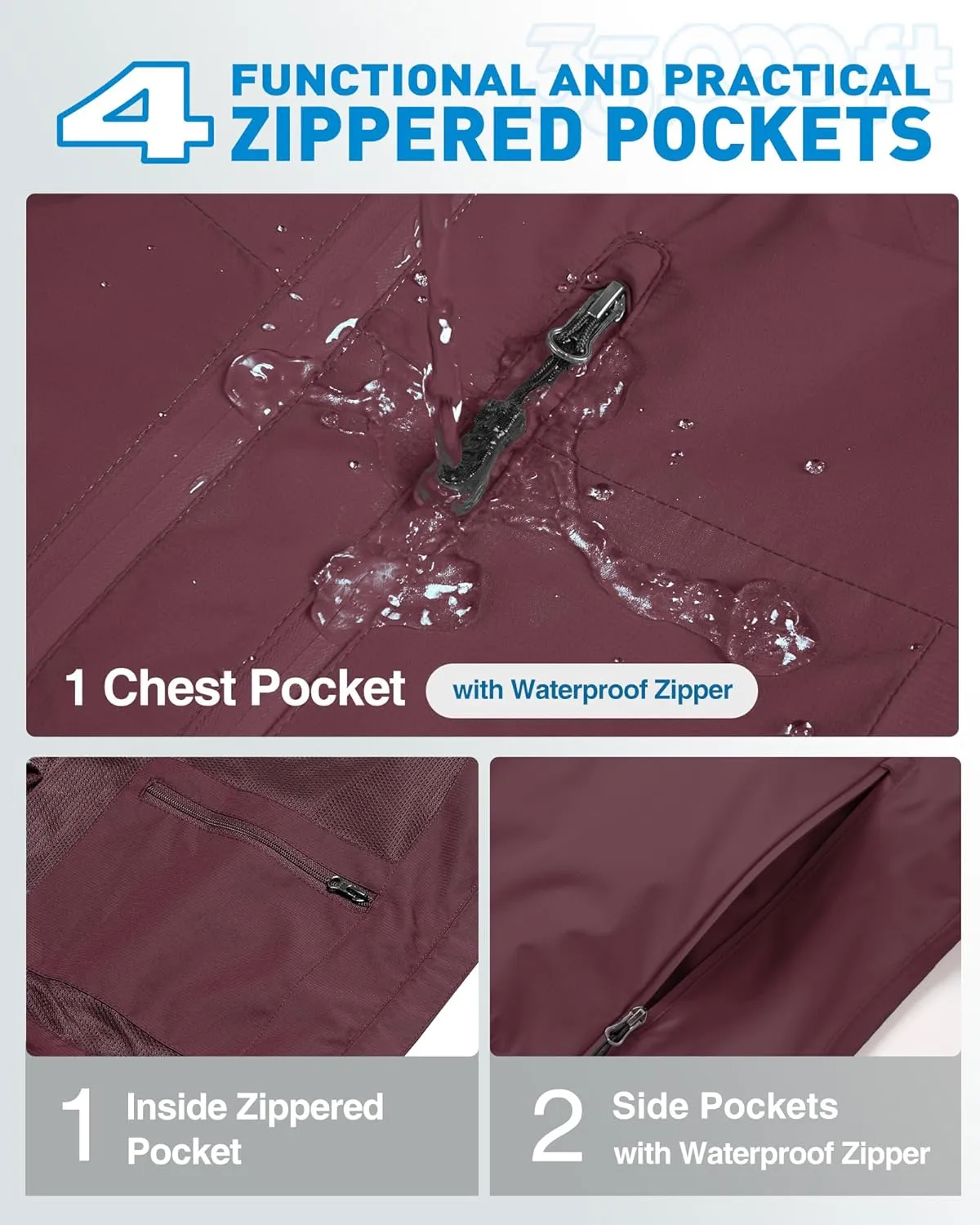 33,000ft Packable Rain Jacket Women Lightweight Waterproof Raincoat with Hood Cycling Bike Jacket Windbreaker