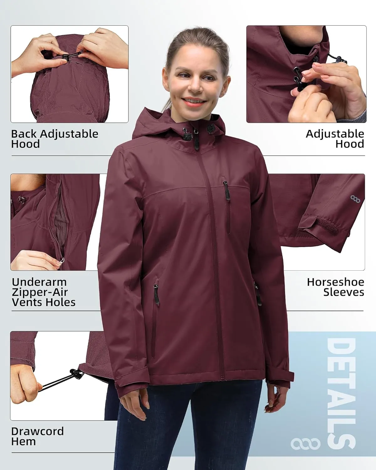33,000ft Packable Rain Jacket Women Lightweight Waterproof Raincoat with Hood Cycling Bike Jacket Windbreaker