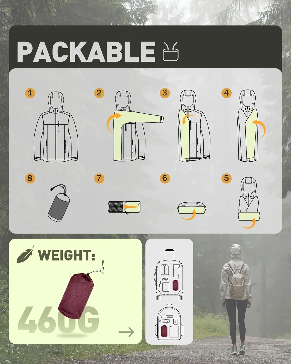33,000ft Packable Rain Jacket Women Lightweight Waterproof Raincoat with Hood Cycling Bike Jacket Windbreaker