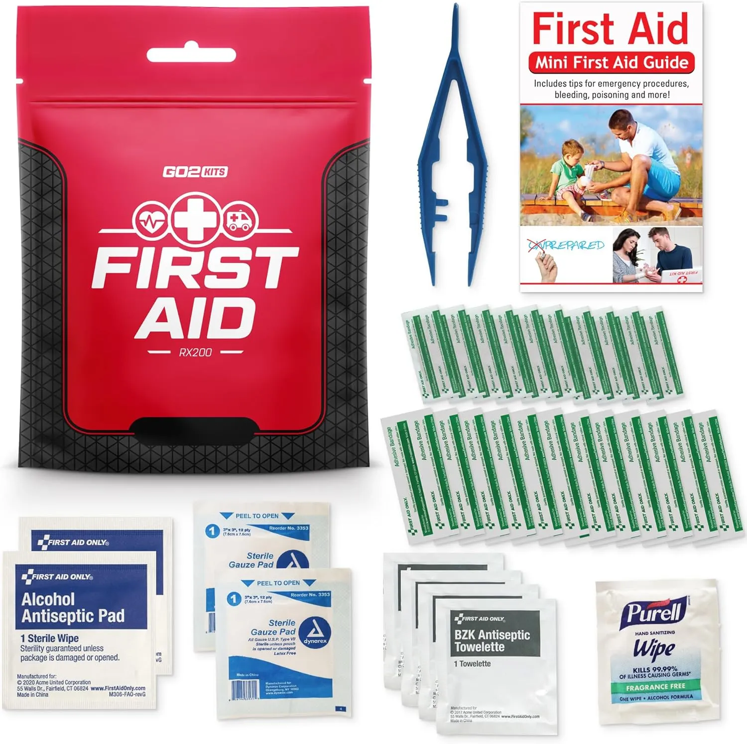 38-Piece First Aid Kit 2.0, Basic Plus Emergency First Aid Kit for Home, Work & Travel, Red, 38 Pieces, 5-Pack