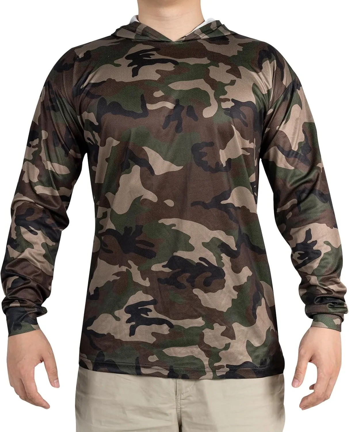 3pcs Men's Hunting Camo Shirts,Camouflage Long Sleeve Hooded Shirts for Men Lightweight Fishing Hiking Camping